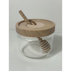 AVAFORT Honey Jar Glass Container Holder with Wooden Acacia Lid and Dipper (8OZ)